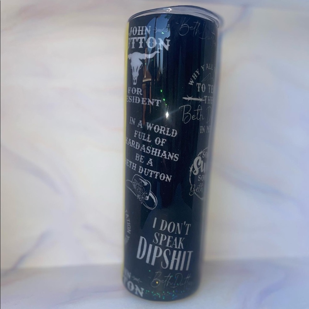 Yellowstone 30 oz tall boy tumbler cup beth Dutton cup with yellow glitter slot